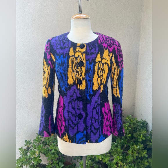 unbranded Sweaters - Vintage 80s knit New Wave cardigan sweater lined neon colors Sz M